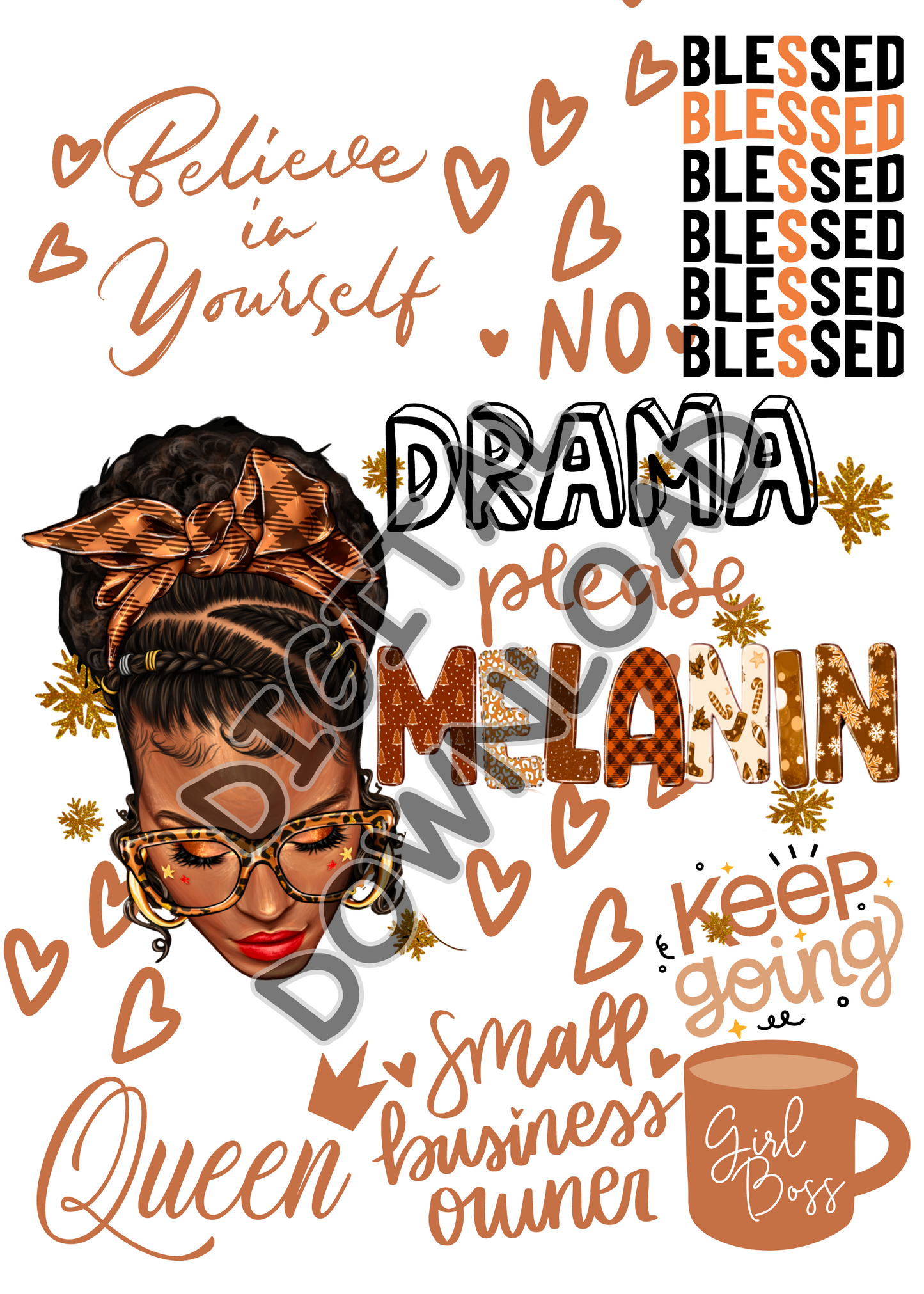 No Drama Melanin Clipart PDF - Digital Print, Female Illustration, Digital Prints, Melanin Images, PDF Files - Printable Art, Digital Download