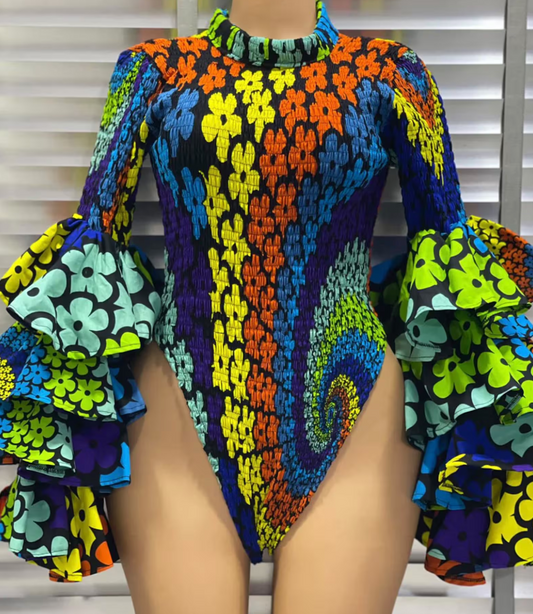 Ankara Cotton African print Women Ankara Hollandais Wax patchwork design Onesie All-in-one STRETCH BODYSUIT