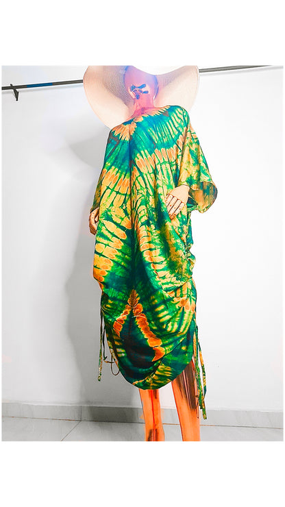 African Print Adire Silk Tie-up Evening Gown/maxi Dress - 056