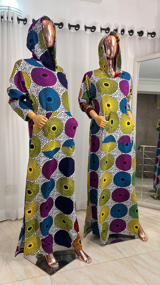 Multi colour Ankara Stretch maxi Dress with pockets - 069