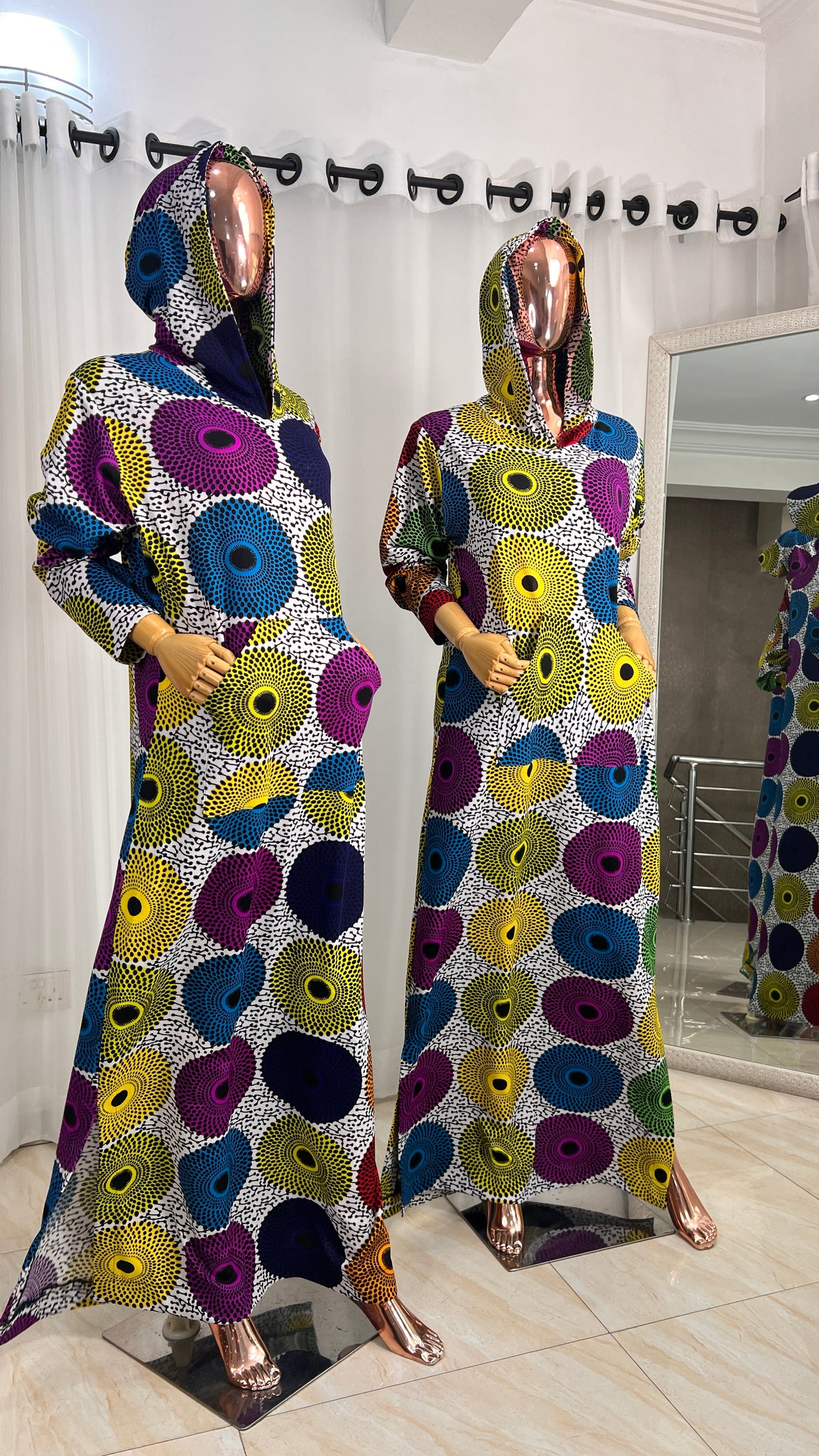 Ankara Stretch Hooded Maxi Dress - 091