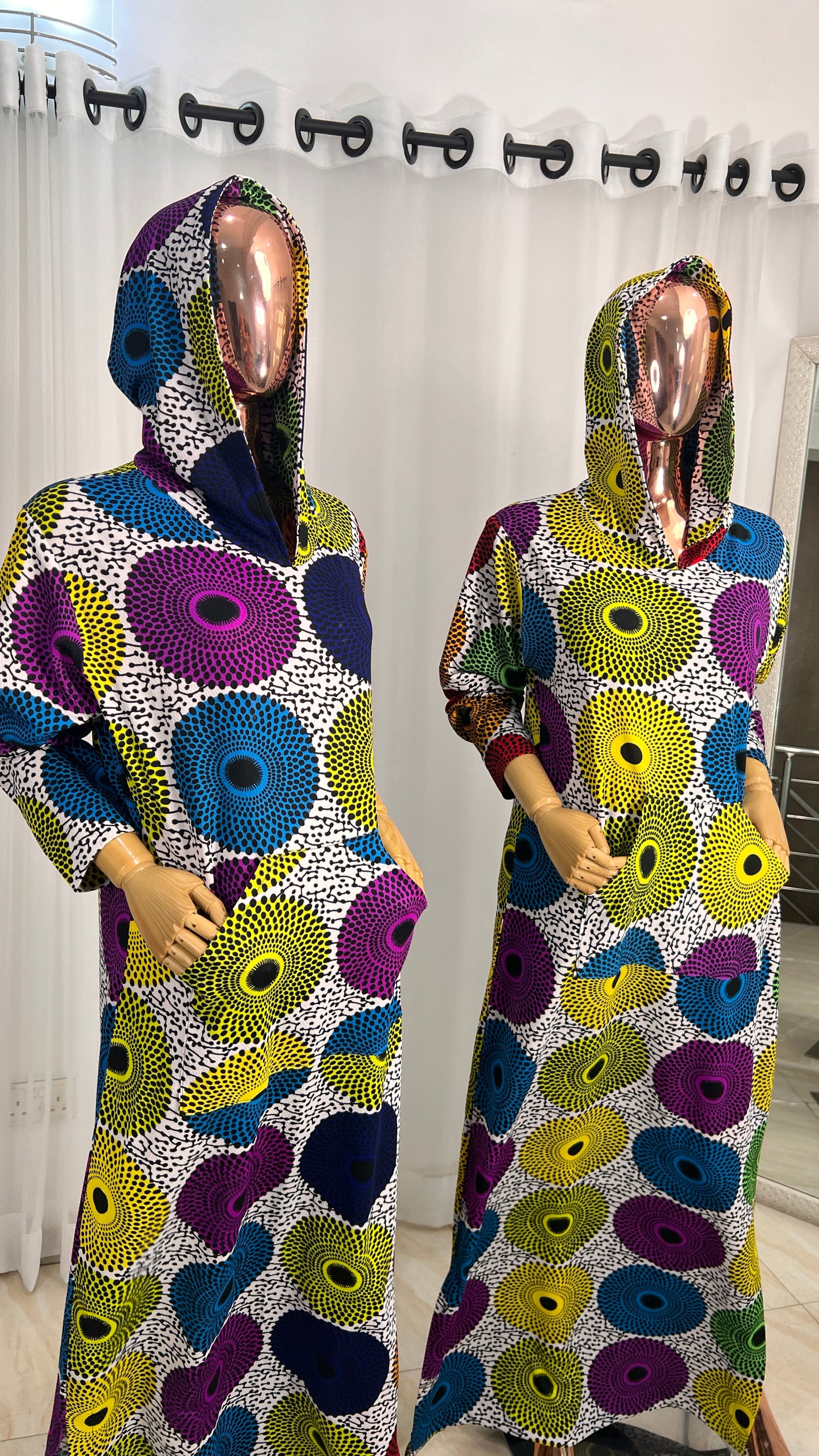 Ankara Stretch Hooded Maxi Dress - 091