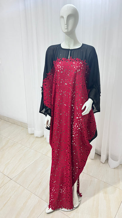 RED Cotton Kaftan Maxi Dress - 035