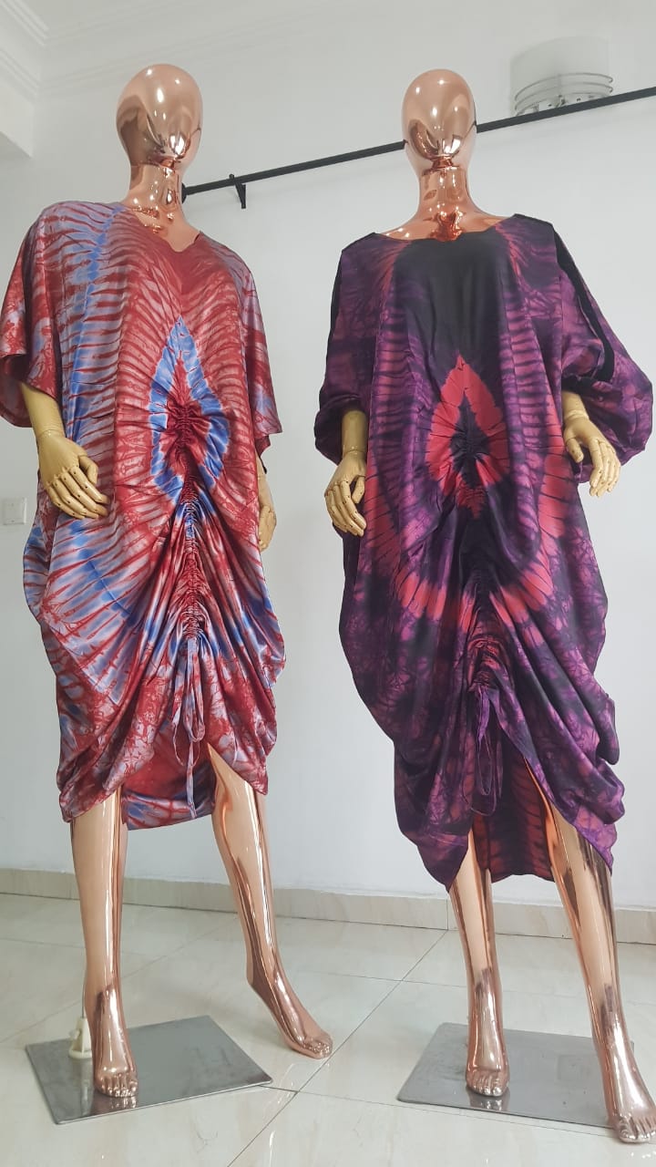 African Print Adire Silk Tie-up Evening Gown/maxi Dress - 056