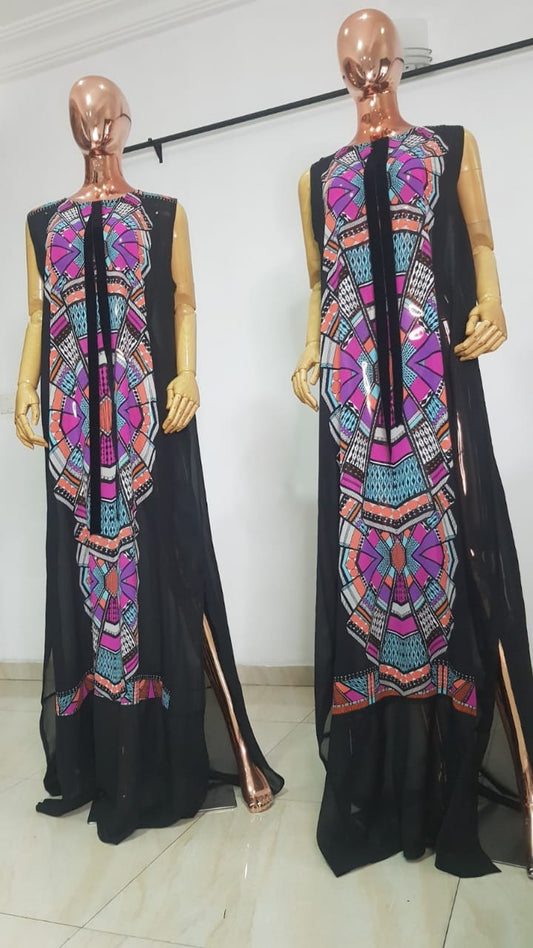 My Dress Multi colour Front Black Chiffon Kaftan - 084