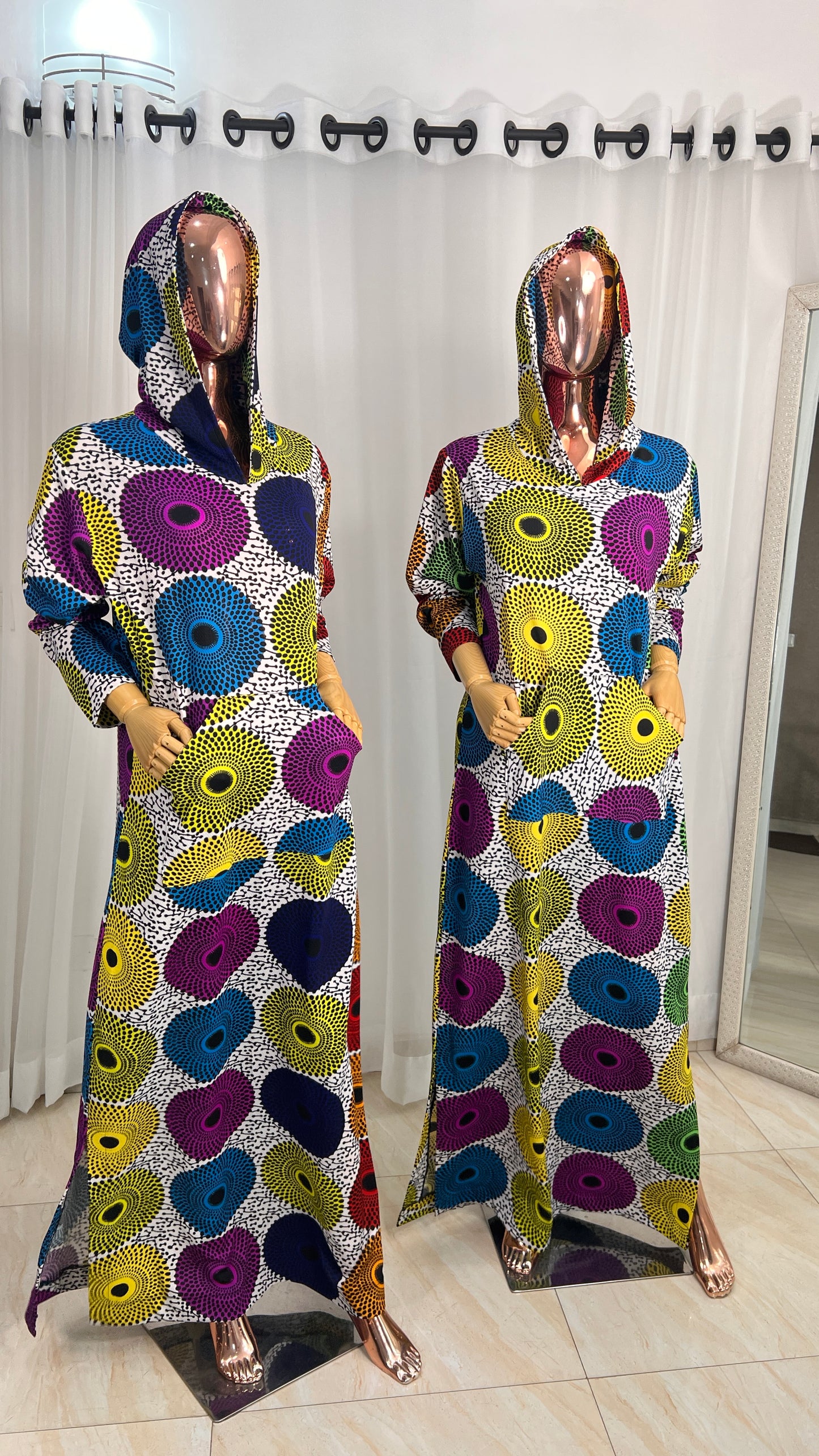 Ankara Stretch Hooded Maxi Dress - 091