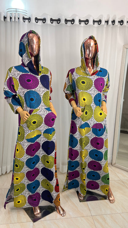 Ankara Stretch Hooded Maxi Dress - 091