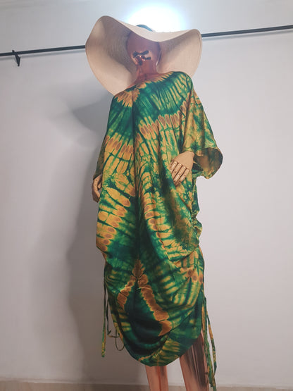 African Print Adire Silk Tie-up Evening Gown/maxi Dress - 056