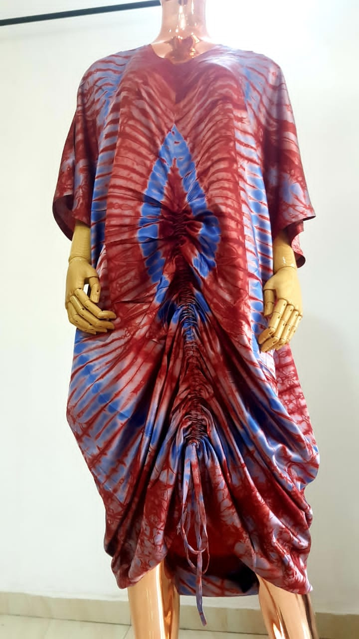 African Print Adire Silk Tie-up Evening Gown/maxi Dress - 056