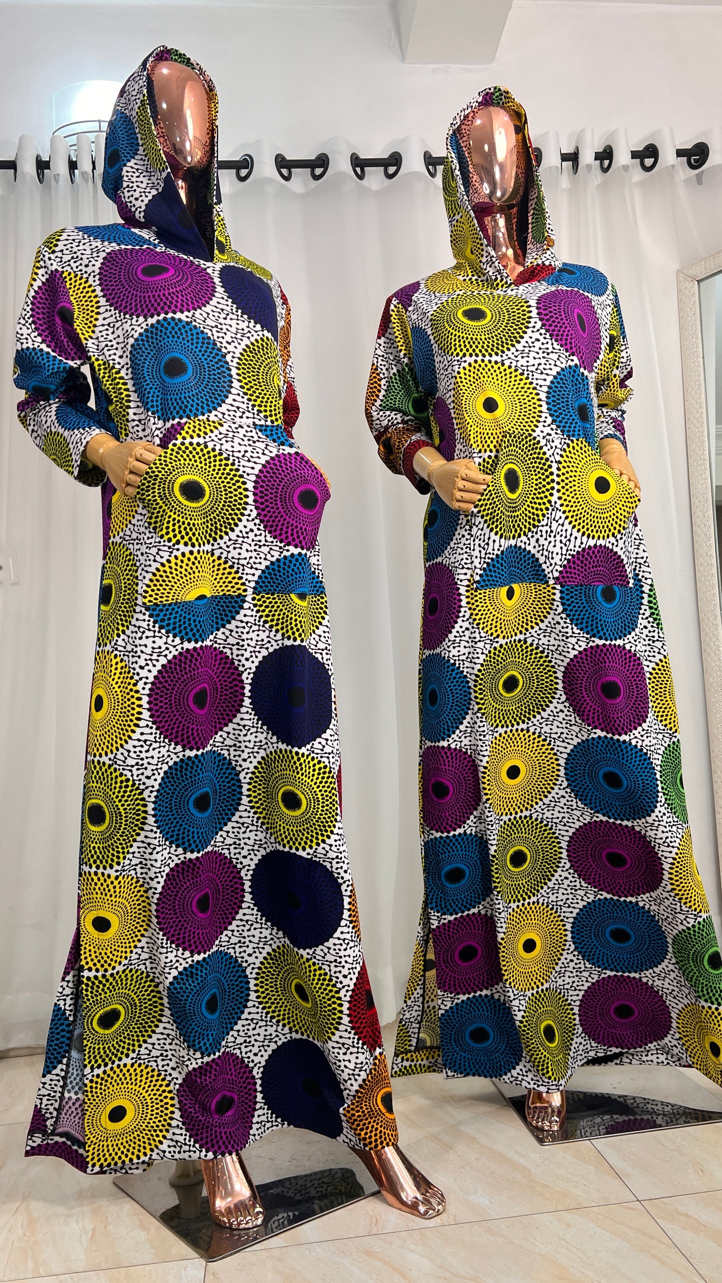 Ankara Stretch Hooded Maxi Dress - 091