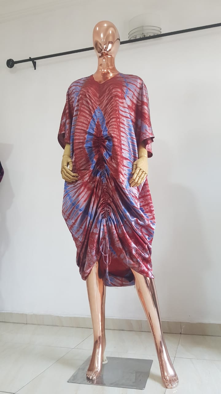 African Print Adire Silk Tie-up Evening Gown/maxi Dress - 056