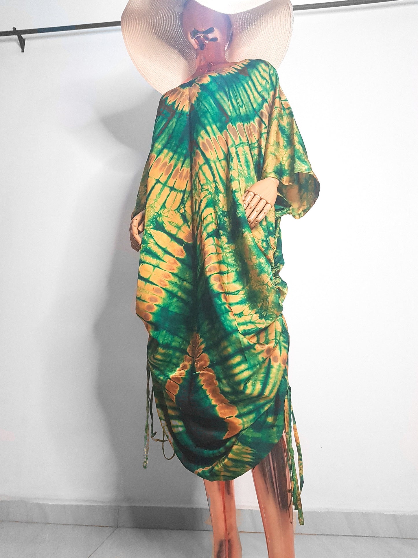 African Print Adire Silk Tie-up Evening Gown/maxi Dress - 056