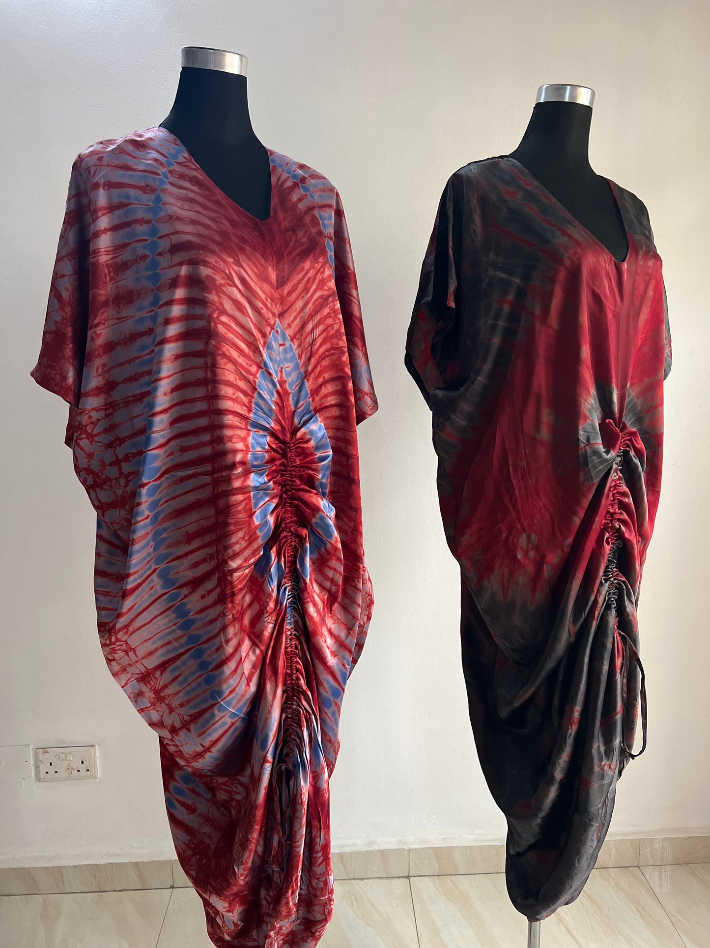 African Print Adire Silk Tie-up Evening Gown/maxi Dress - 056